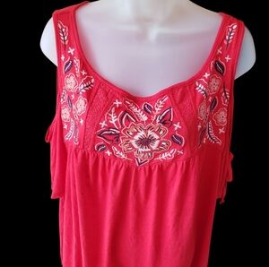 Feminine Embroidered Red Blouse